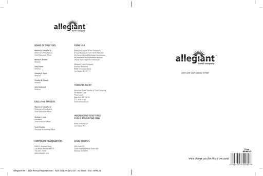 Thumbnail Allegiant Travel Company Annual Report 2009