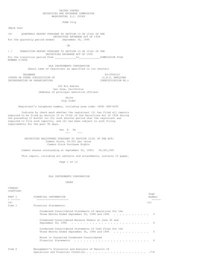 Thumbnail KLA Quarterly Report 1995-q3