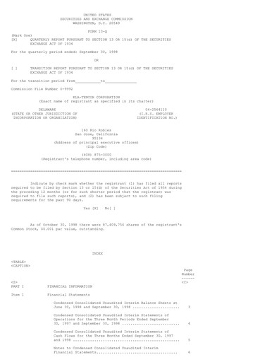 Thumbnail KLA Quarterly Report 1998-q3