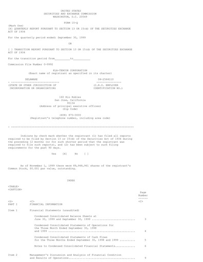 Thumbnail KLA Quarterly Report 1999-q3