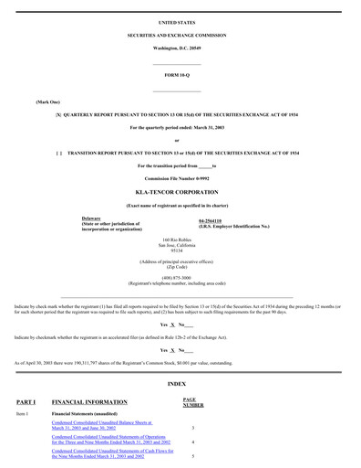 Thumbnail KLA Quarterly Report 2003-q3