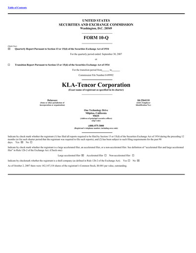 Thumbnail KLA Quarterly Report 2007-q3