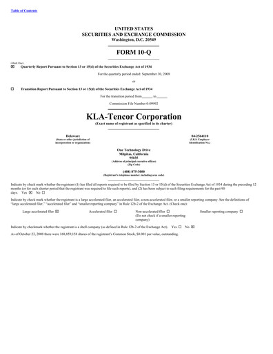 Thumbnail KLA Quarterly Report 2008-q3