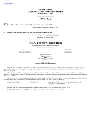 Thumbnail KLA Quarterly Report 2009-q3