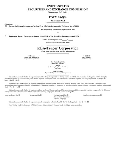Thumbnail KLA Quarterly Report 2010-q3