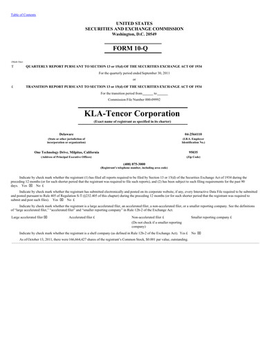 Thumbnail KLA Quarterly Report 2011-q3