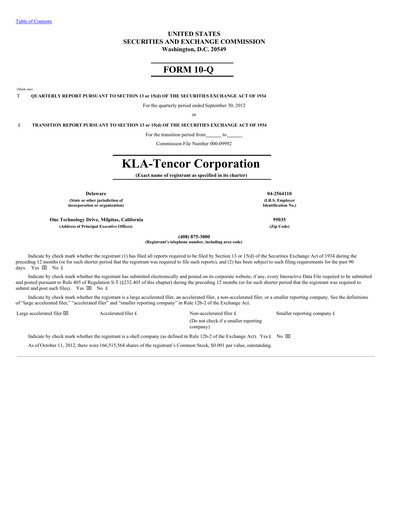 Thumbnail KLA Quarterly Report 2012-q3