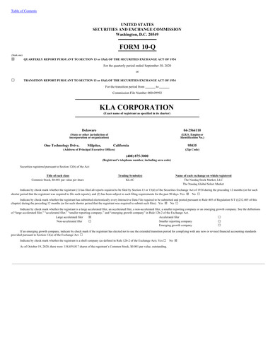 Thumbnail KLA Quarterly Report 2020-q3