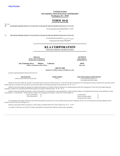 Miniature KLA Rapport trimestriel 2026-q3