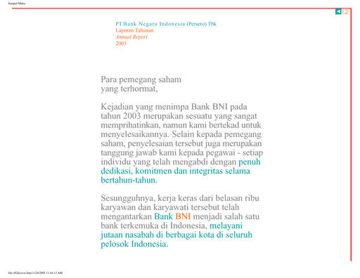Thumbnail Bank Negara Indonesia
 Annual Report 2003