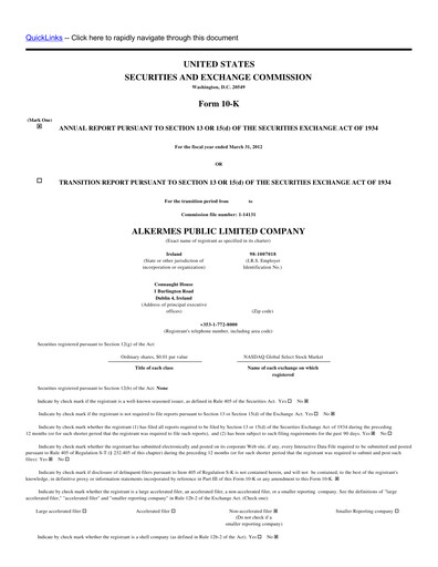 Thumbnail Alkermes Annual Report 2012