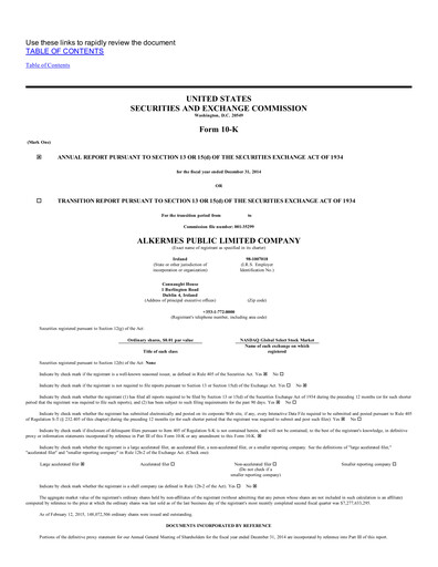 Thumbnail Alkermes Annual Report 2014