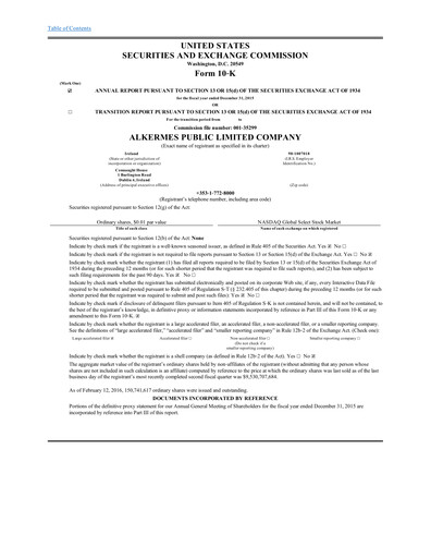 Thumbnail Alkermes Annual Report 2015