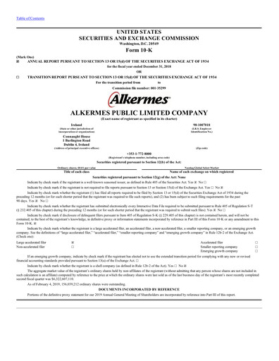 Thumbnail Alkermes Annual Report 2018