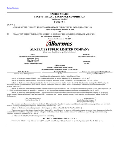 Thumbnail Alkermes Annual Report 2019