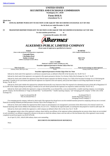 Thumbnail Alkermes Annual Report 2020