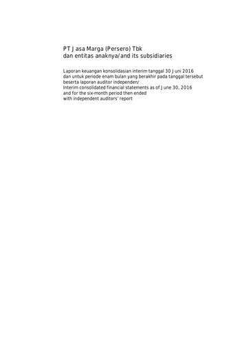 Miniature Jasa Marga Rapport semestriel 2016-h1