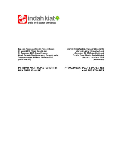 Miniature Indah Kiat Pulp & Paper Rapport trimestriel 2016-q1