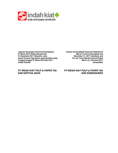 Miniature Indah Kiat Pulp & Paper Rapport trimestriel 2018-q1