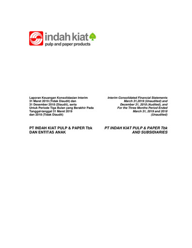 Miniature Indah Kiat Pulp & Paper Rapport trimestriel 2019-q1