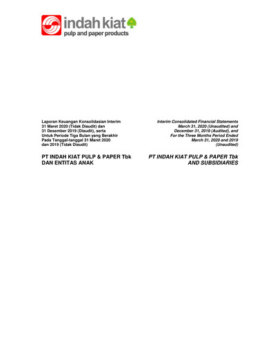 Miniature Indah Kiat Pulp & Paper Rapport trimestriel 2020-q1