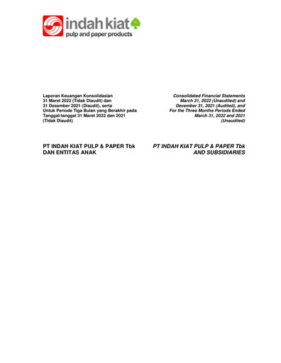 Miniature Indah Kiat Pulp & Paper Rapport trimestriel 2022-q1