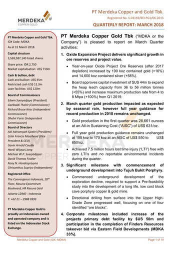 Thumbnail Merdeka Copper Gold
 Quarterly Report 2018-q1