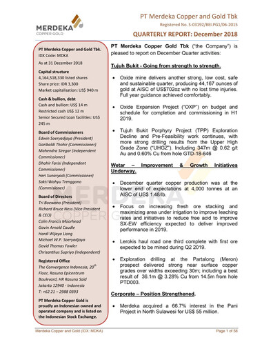 Thumbnail Merdeka Copper Gold
 Quarterly Report 2018-q4