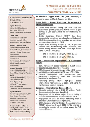 Thumbnail Merdeka Copper Gold
 Quarterly Report 2019-q1