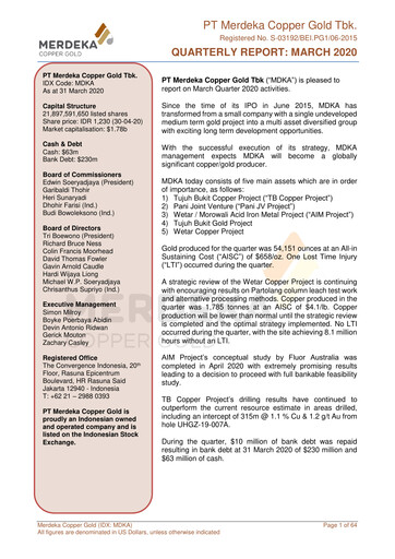 Thumbnail Merdeka Copper Gold
 Quarterly Report 2020-q1