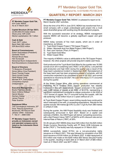 Thumbnail Merdeka Copper Gold
 Quarterly Report 2021-q1