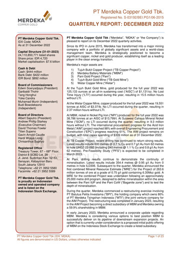 Thumbnail Merdeka Copper Gold
 Quarterly Report 2022-q4