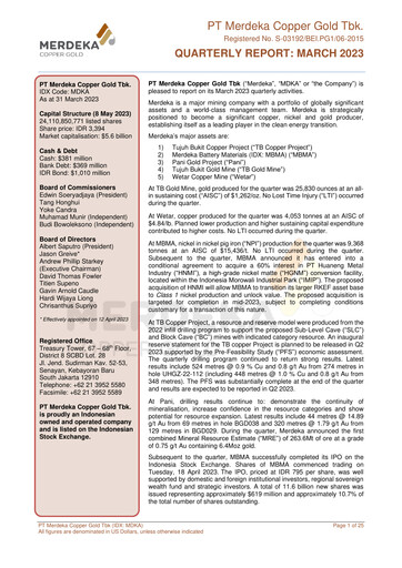 Thumbnail Merdeka Copper Gold
 Quarterly Report 2023-q1