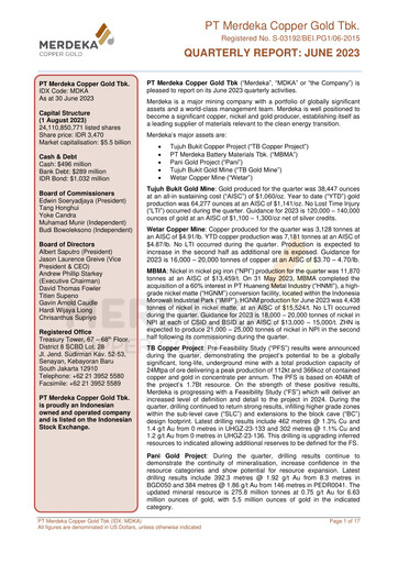 Thumbnail Merdeka Copper Gold
 Quarterly Report 2023-q2