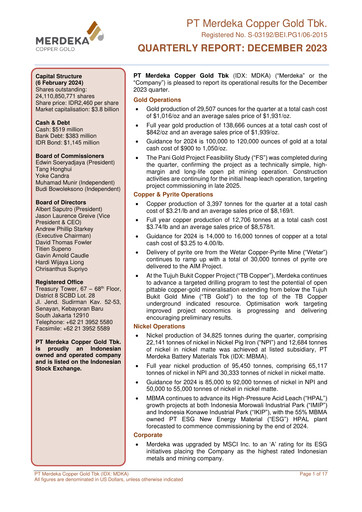 Thumbnail Merdeka Copper Gold
 Quarterly Report 2023-q4