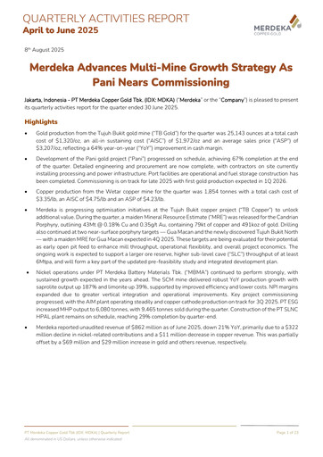Thumbnail Merdeka Copper Gold
 Quarterly Report 2025-q2