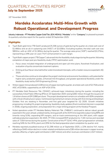 Thumbnail Merdeka Copper Gold
 Quarterly Report 2025-q3