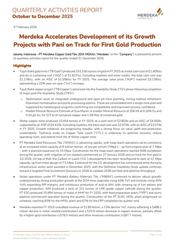 Thumbnail Merdeka Copper Gold
 Quarterly Report 2025-q4