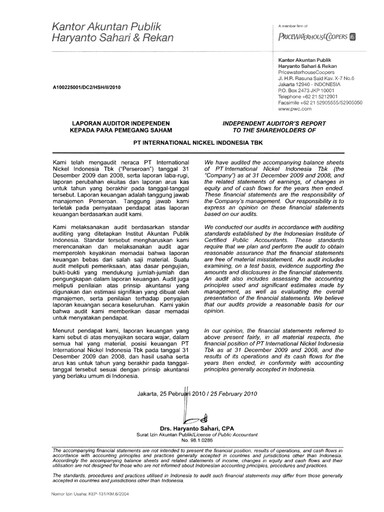 Thumbnail Vale Indonesia Financial Statement 2009