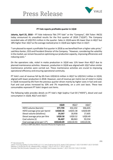 Thumbnail Vale Indonesia Quarterly Report 2018-q1