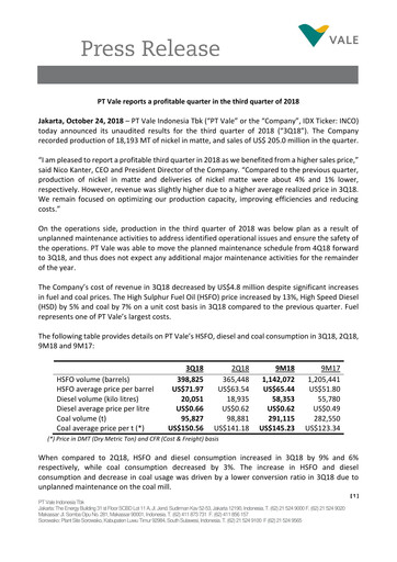 Thumbnail Vale Indonesia Quarterly Report 2018-q3