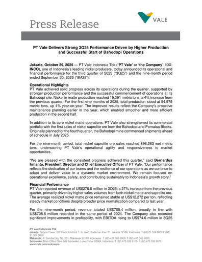 Thumbnail Vale Indonesia Quarterly Report 2025-q3