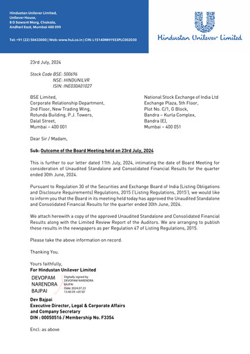 Thumbnail Hindustan Unilever
 Quarterly Report 2024-q2