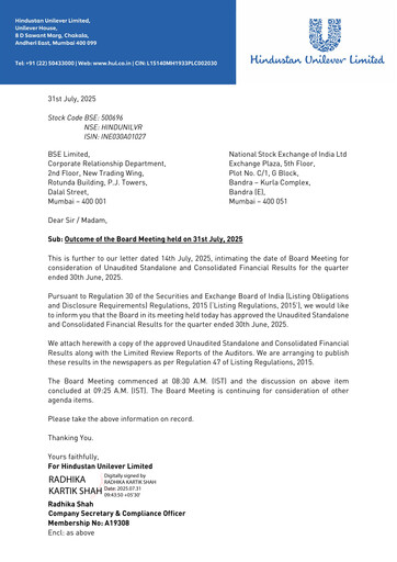 Thumbnail Hindustan Unilever
 Quarterly Report 2025-q2