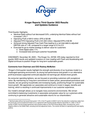 Thumbnail Kroger Quarterly Report 2023-q3