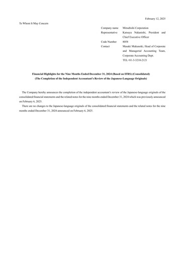 Thumbnail Mitsubishi Corporation Quarterly Report 2024-q3