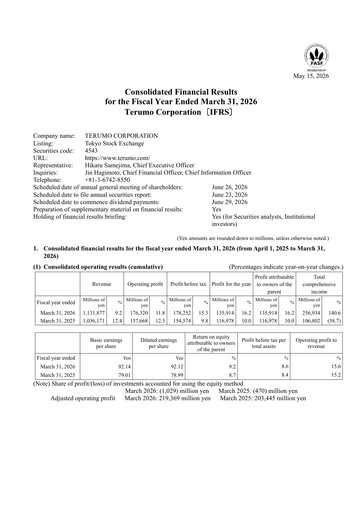 Thumbnail Terumo Financial Report fy2026
