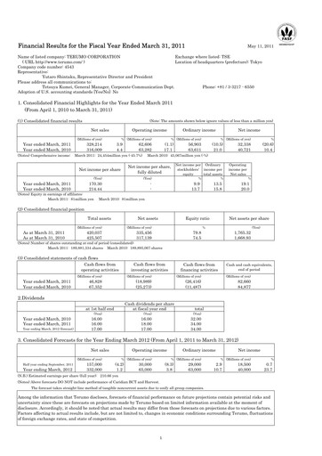 Thumbnail Terumo Financial Statement fy2011