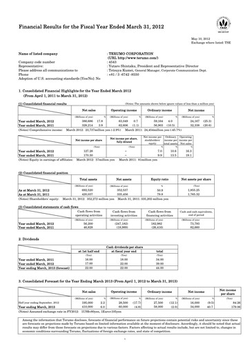 Thumbnail Terumo Financial Statement fy2012