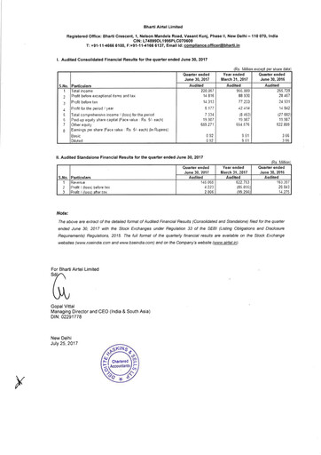 Vorschaubild Bharti Airtel
 Quartalsbericht 2017-q1